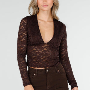 SALE30 Bruine Stretch Kant Crop Top