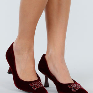 SALE30 Burgundy Fluwelen Pumps