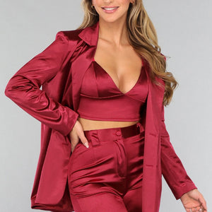 SALE30 Burgundy Satijnen Blazer