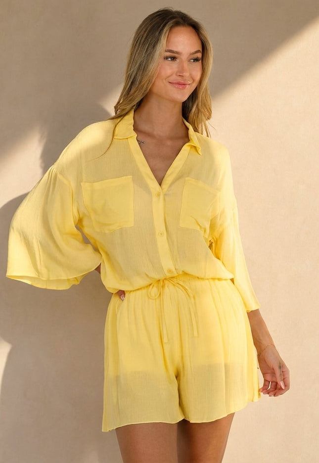 SALE30 Butter Yellow Blouse en Short Set