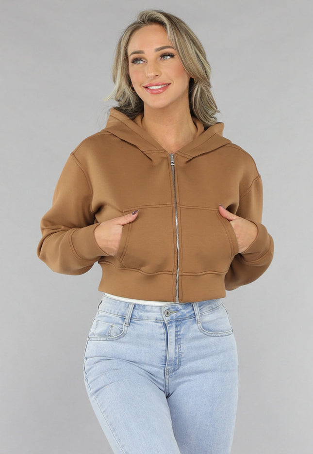 SALE30 Camel Cropped Vest met Ritssluiting