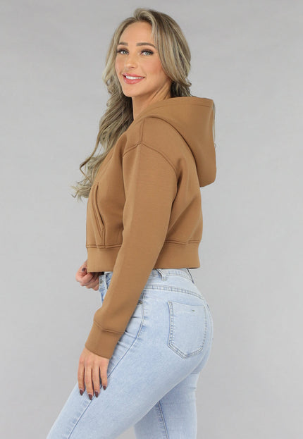 SALE30 Camel Cropped Vest met Ritssluiting
