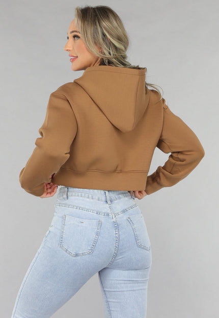 SALE30 Camel Cropped Vest met Ritssluiting