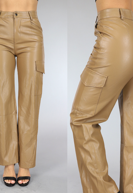 SALE30 Camel Lederlook Cargobroek