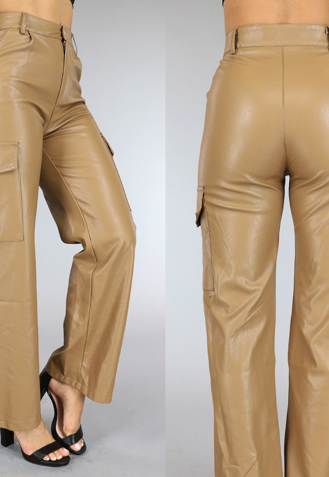 SALE30 Camel Lederlook Cargobroek