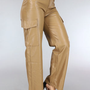 SALE30 Camel Lederlook Cargobroek
