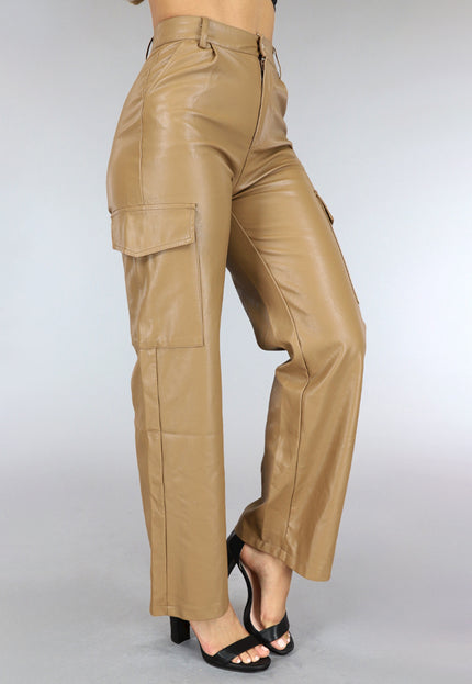 SALE30 Camel Lederlook Cargobroek