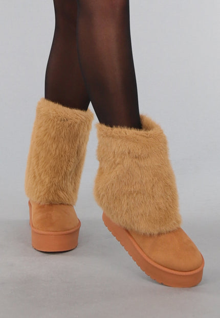 SALE30 Camel Nepbont Overslag Laarsjes