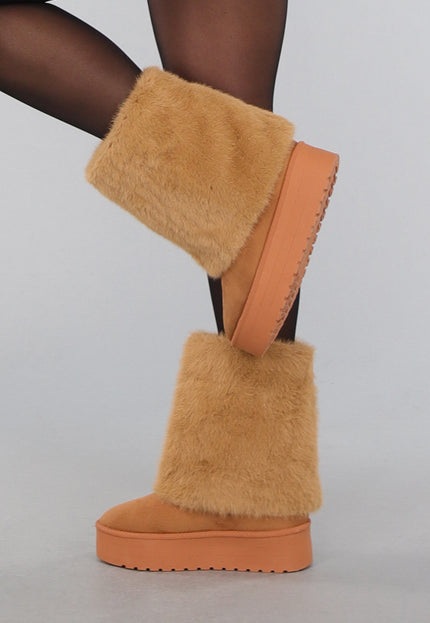 SALE30 Camel Nepbont Overslag Laarsjes