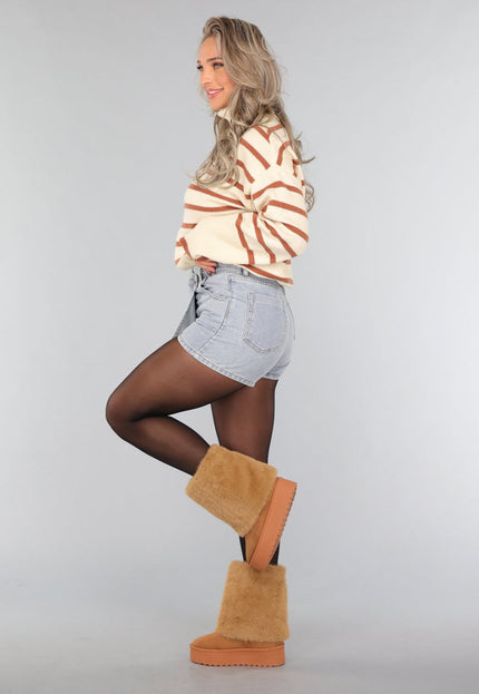 SALE30 Camel Nepbont Overslag Laarsjes