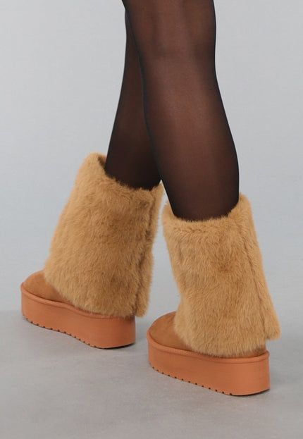 SALE30 Camel Nepbont Overslag Laarsjes