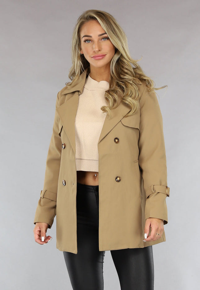 SALE30 Camel Trenchcoat met Ceintuur