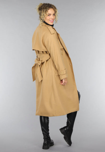 SALE30 Camel Trenchcoat met Ceintuur