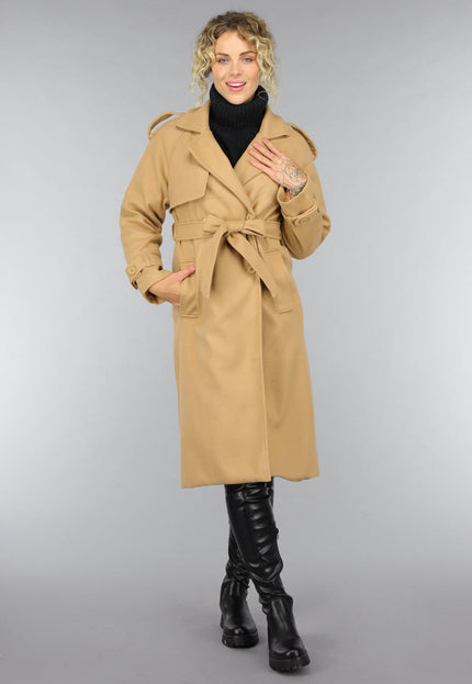 SALE30 Camel Trenchcoat met Ceintuur