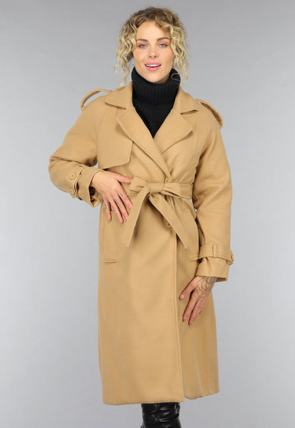 SALE30 Camel Trenchcoat met Ceintuur