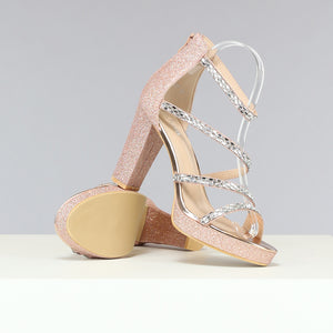 SALE30 Champagne Glitter Sandalen met Strass Bandjes
