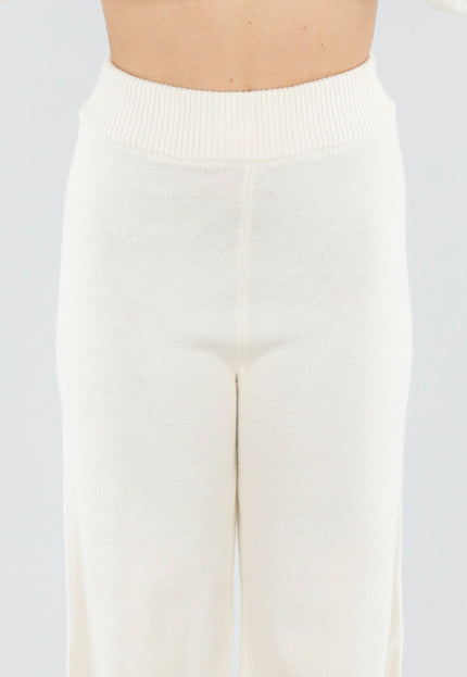 SALE30 Crème Gebreide Set Wijde Broek