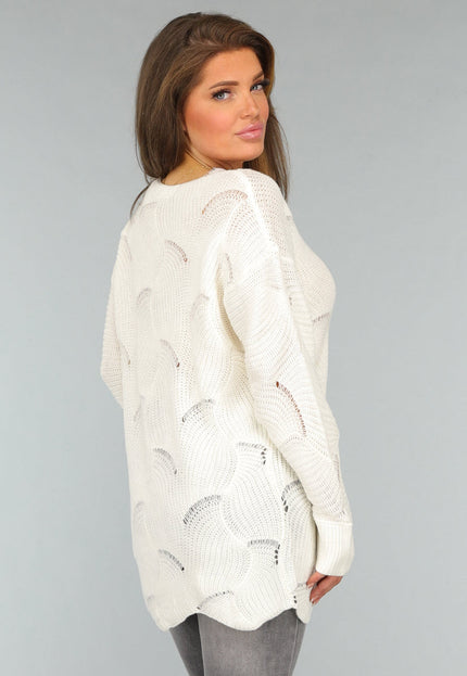 SALE30 Crème Gebreide Trui met Kanten Detail