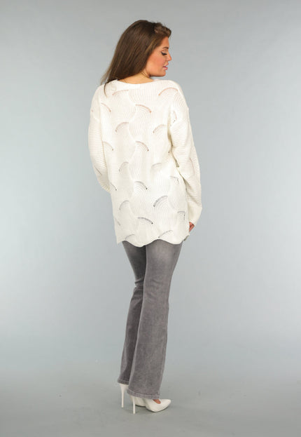 SALE30 Crème Gebreide Trui met Kanten Detail