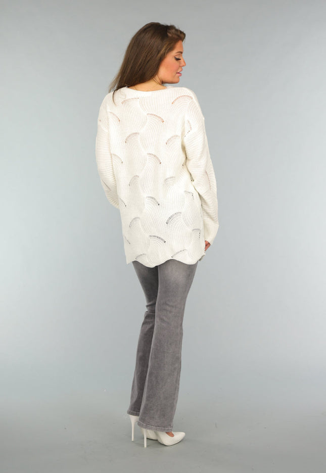 SALE30 Crème Gebreide Trui met Kanten Detail