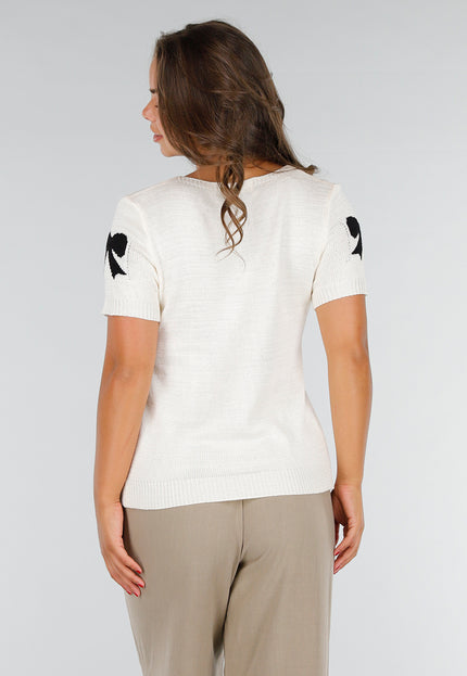 SALE30 Crème Stretch Top met Striksluiting en Korte Mouwen