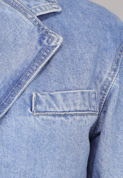 SALE30 Cropped Denim Jas met Overslag