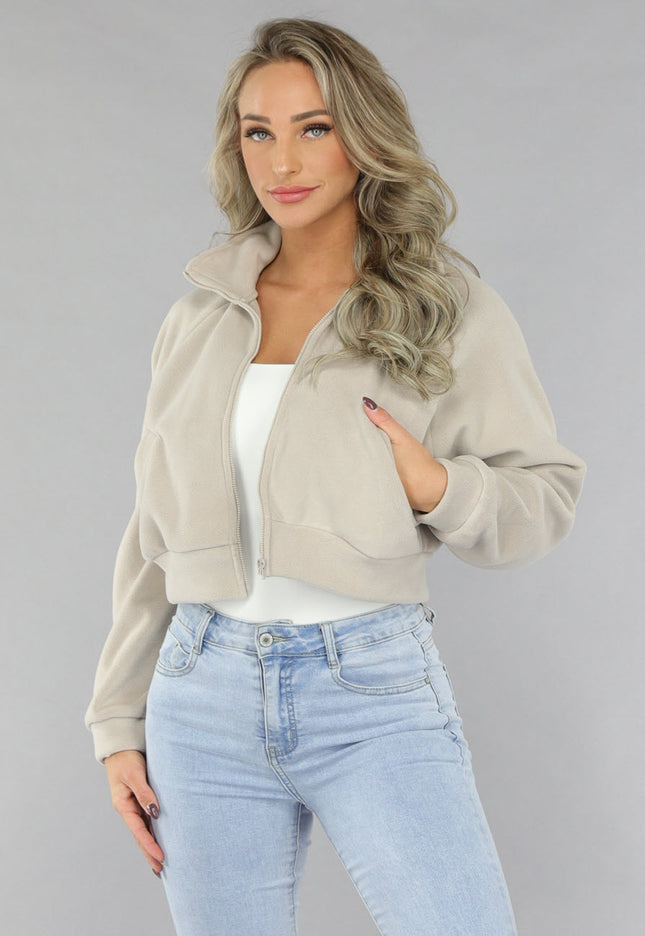 SALE30 Cropped Fleece Vest met Hoge Kraag