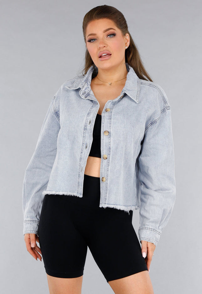SALE30 Denim Blouse Jasje met Rafels