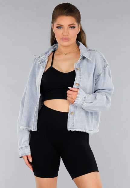 SALE30 Denim Blouse Jasje met Rafels