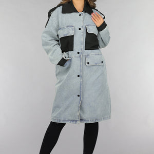 SALE30 Denim Mantel Jas met Zwarte Details