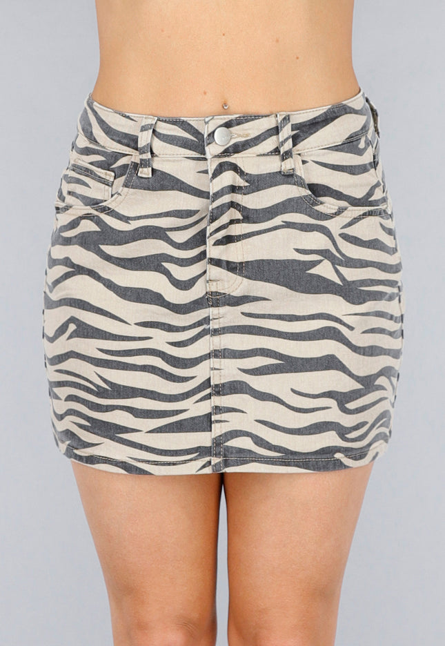 SALE30 Denim Stretch Zebraprint Rok