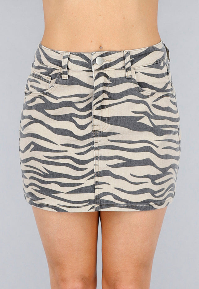 SALE30 Denim Stretch Zebraprint Rok