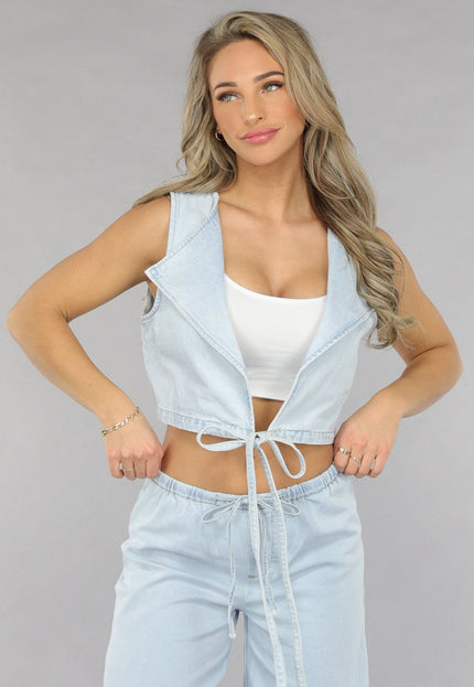 SALE30 Denim Wikkel Top met Strikdetail