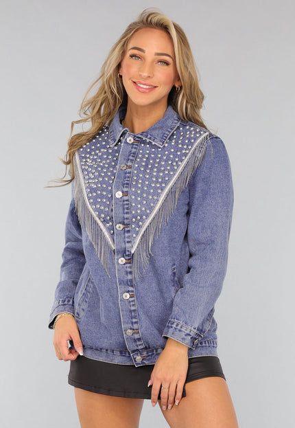 SALE30 Donkerblauwe Denim Jas met Zilveren Studs