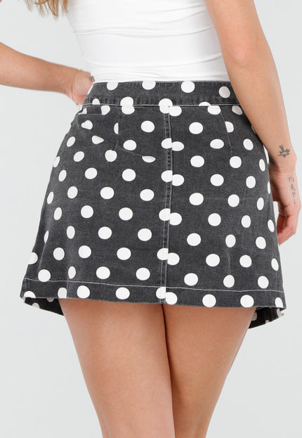 SALE30 Donkergrijze Denim Rok met Witte Stippen