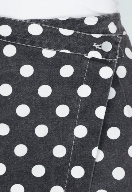 SALE30 Donkergrijze Denim Rok met Witte Stippen