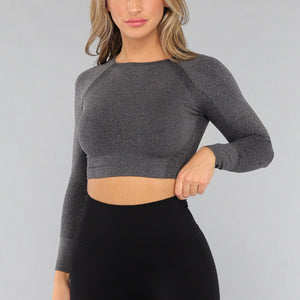 SALE30 Donkergrijze Korte Longsleeve Sporttop