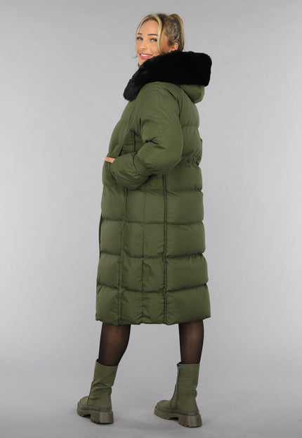 SALE30 Donkergroene Oversized Puffer Jas met Bontkraag