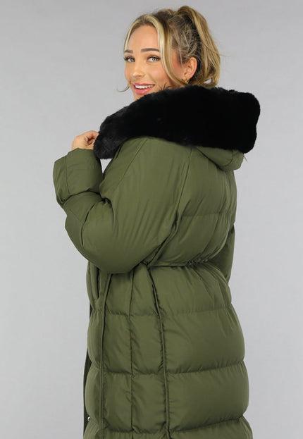 SALE30 Donkergroene Oversized Puffer Jas met Bontkraag