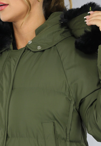 SALE30 Donkergroene Oversized Puffer Jas met Bontkraag