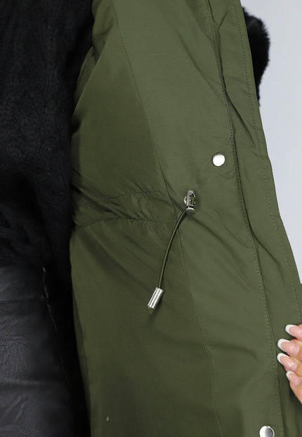 SALE30 Donkergroene Oversized Puffer Jas met Bontkraag