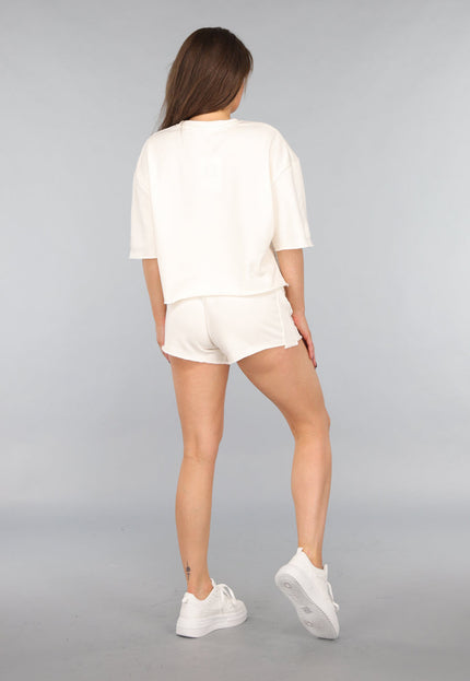 OP=OP.AV.09 Ecru Jogger Short met Rode Tekst