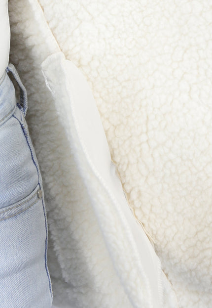 SALE30 Ecru Suèdelook Biker Jas met Teddy Mouwen