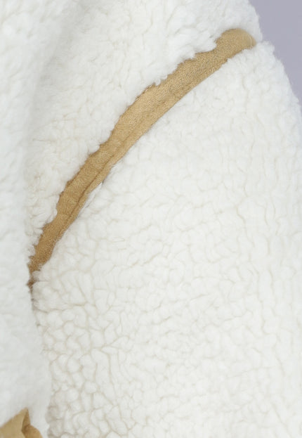 SALE30 Ecru Teddy Jas met Suède Camel Details