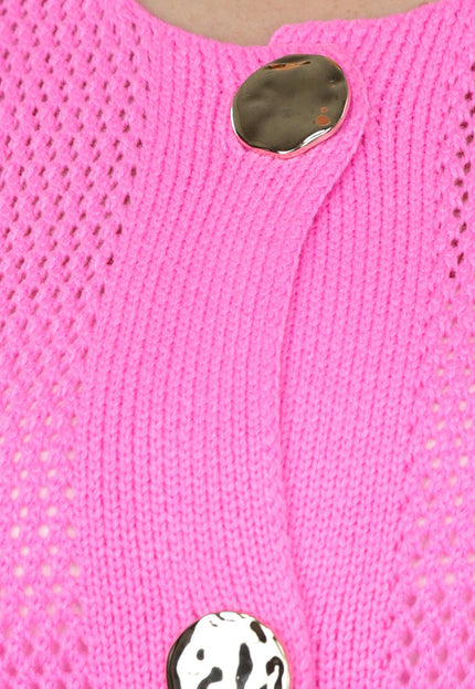 SALE30 Felroze Oversized Gebreide Cardigan met Gouden Knopen