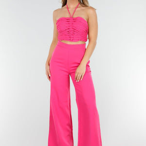 SALE30 Fuchsia Halter Crop Top Set