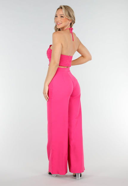 SALE30 Fuchsia Halter Crop Top Set