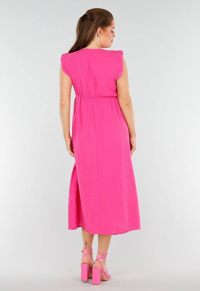 SALE30 Fuchsia Midi Jurk met Ruches