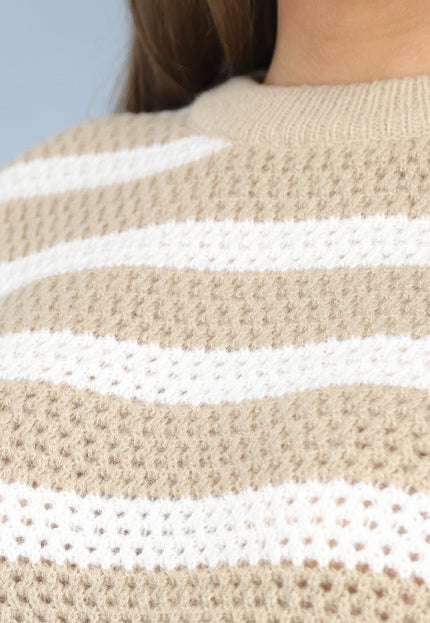 SALE30 Gebreide Camel Trui met Witte Strepen