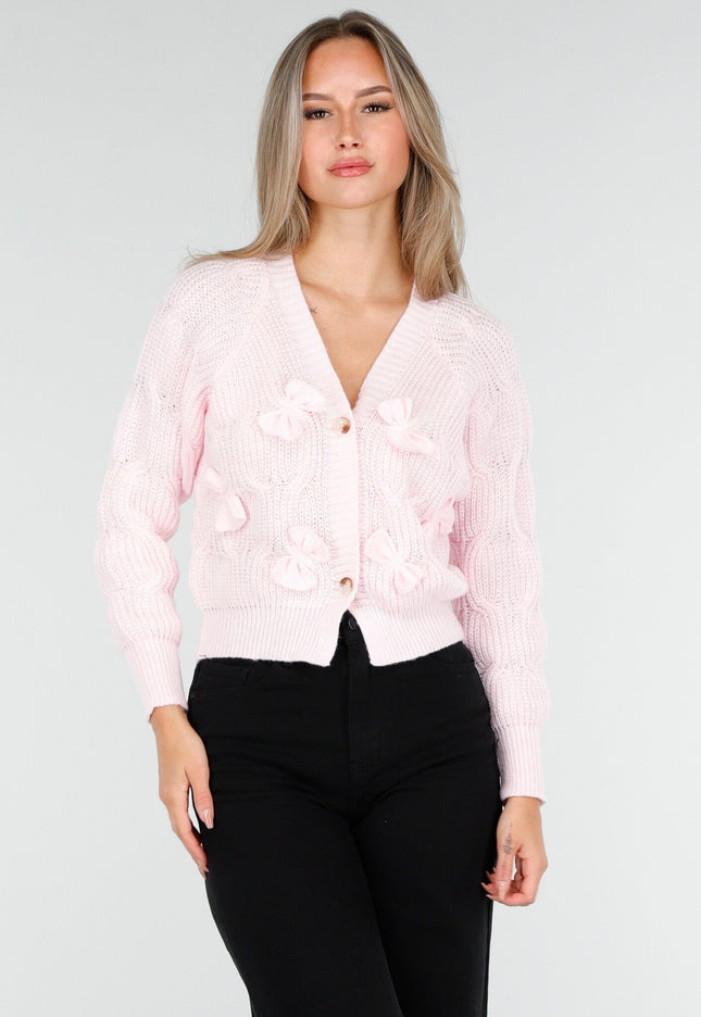SALE30 Gebreide Cardigan in Roze met Strikken